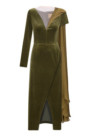 Khaki-green wrap silhouette dress